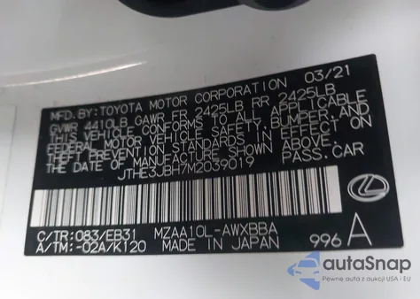 2021 Lexus Ux 200 F Sport z USA, uszkodzony, nr VIN JTHE3JBH7M2039019